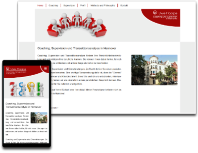 Uwe Hoppe Coaching - Coaching, Supervision, Transaktionsanalyse in Hannover-Linden (Homepageansicht Smartphone und PC)