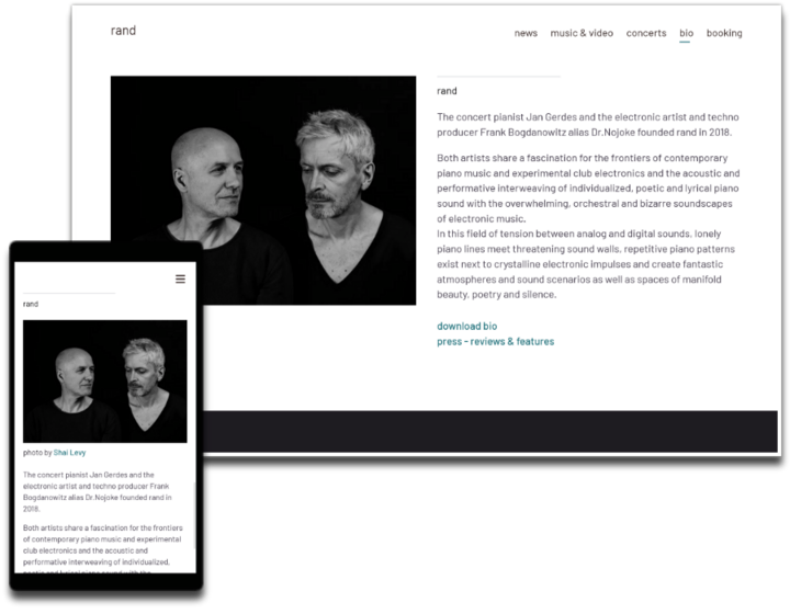 Menüpunkt bio auf der Website von rand (Jan Gerdes | Pianist und Dr.Nojoke | Electronics)